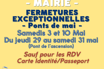 Fermetures exceptionnelles de la Mairie