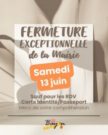 Mairie fermée le samedi 13 juin